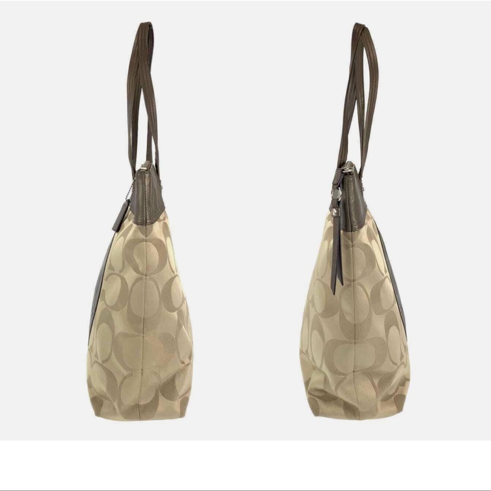 COACH Signature Laura Tote Shoulder Bag Beige Metallic Finish Canvas/Leather - Picture 7 of 10